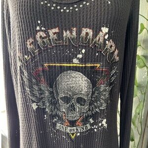 Torrid Legendary Skull Graphic Studded Waffle Knit Tunic Gray Size Med 10 Grunge